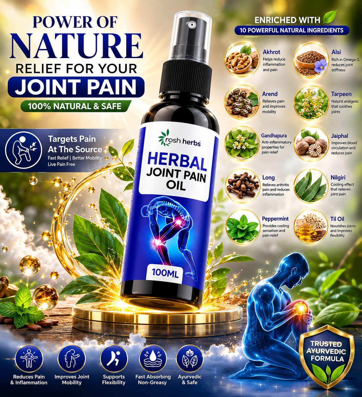 Deep Relief Herbal Joint Oil – 100ml | GMP Certified Ayurvedic